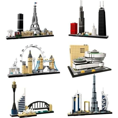 Architecture Paris London Sydney Chicago Shanghai Building Blocks Kit Bricks Classic City Model Kid Toys for Children Gift