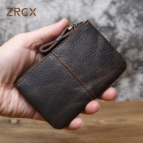 ZRCX Mens Wallet Genuine Leather Natural Leather Mini Short Purse Card Holder Change Purse Crazy Horse Leather Clutch Wallets