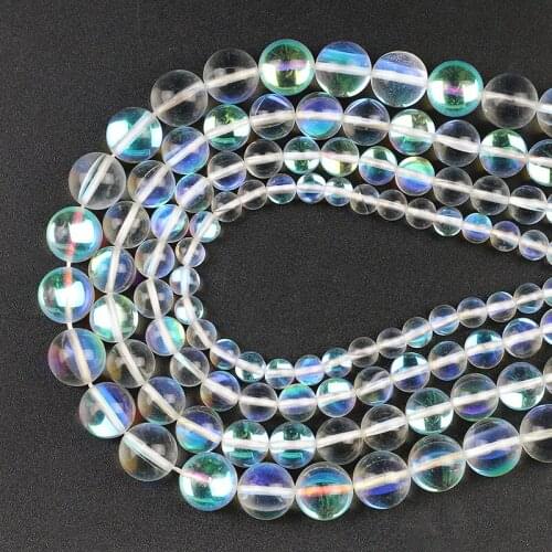 Round Clear Dark Grey Flash Crystal Glass MoonStone Glitter Loose Beads 15''6/8/10/12mm For Jewelry Making DIY Charms Bracelet