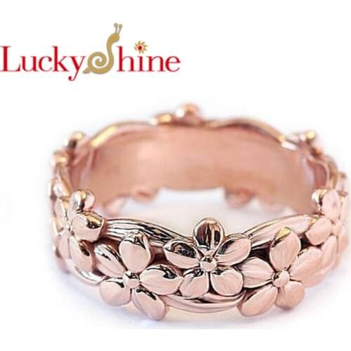 Luckyshien Holiday gift Rose Gold Flower Style Retro For Women Rings Jewelry US Rings Size # 6-10