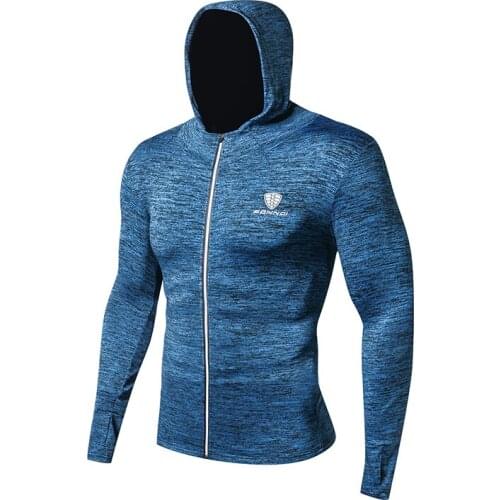Men Quick-Dry Tight Running Hoodie Jackets Long Sleeve Outdoor Sports shirt Hiking Running Jersey Fitness Training Coat