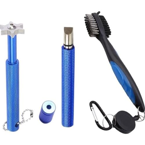 Golf Clean Tool Set -Retractable Golf Club Brush and 2 Golf Club Groove Sharpener for U & V-Grooves Sharp and Clean Kits