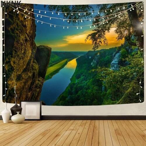 NKNK Nature Tapiz Mountains Wall Rugs River Tenture Mandala Landscape Tapestries Wall Hanging Boho decor Premium Polyester Print