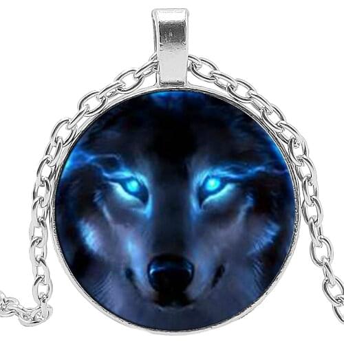 2019 New Creative Necklace Siberian Wolf Glass Convex Round Personality Pendant Statement Necklace Fashion Jewelry