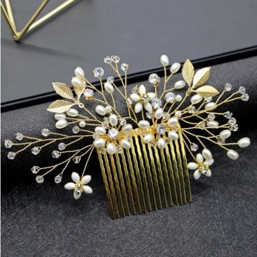 2020 New Leaf Floral Crystal Pearl Hair Combs Wedding Hair Accessories Jewelry for Women Bridal Hairpins Tiara for Brides