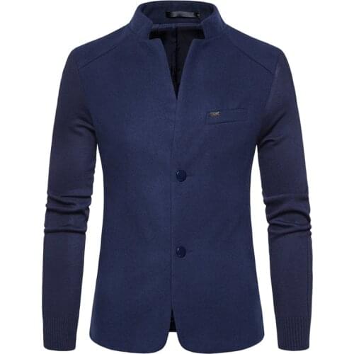 Nice New Spring Social Business Blazers Men Solid Color Stand Collar Slim Single Breasted Mens Jacket Casual Simple Men Jackets