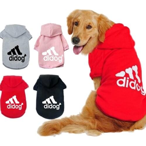 Dog Clothes Pet Casual Hooded Coat Autumn Large Dogs Coat Jacket For Labrador Clothing Costume Solid Color Printing Large Size