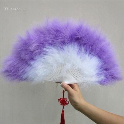 Wholesale 10pcs High Quality Purple Feather Fan For Dance Props Hand Turkey Goose Feather Folding Fan Wedding Dance performance