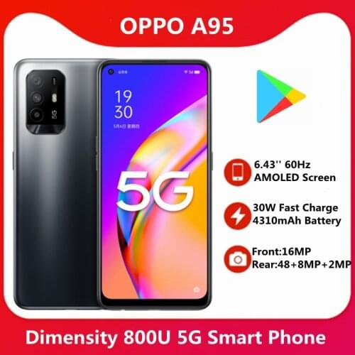 Original OPPO A95 5G Mobile Phone 6.43'' 60Hz 2400x1080 AMOLED Screen Dimensity 800U 30W Fast Charge 4310mAh Battery Google Play