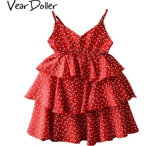 VearDoller Girls Dress 2019 Summer Sleeveless Kids Dresses for Girl Fashion Heart Print Chiffon Children Princess Dress 2-8Years