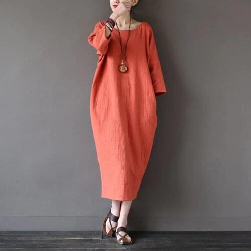 11 color cotton linen dress.2020 Summer Autumn women casual loose dress,three quarter Vintage Dress Vestido Plus Size XL-5xl 6XL