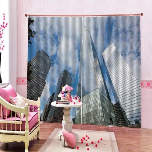 Blue white clouds Urban high-rise buildings Curtains for living room bedroom 3D blackout curtains