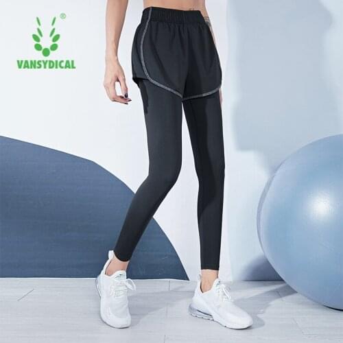 VANSYDICAL 2 In 1 Yoga Pants Women Compression Fitness Gym Leggings Quick Dry Running Tights Workout Sport Trousers Female