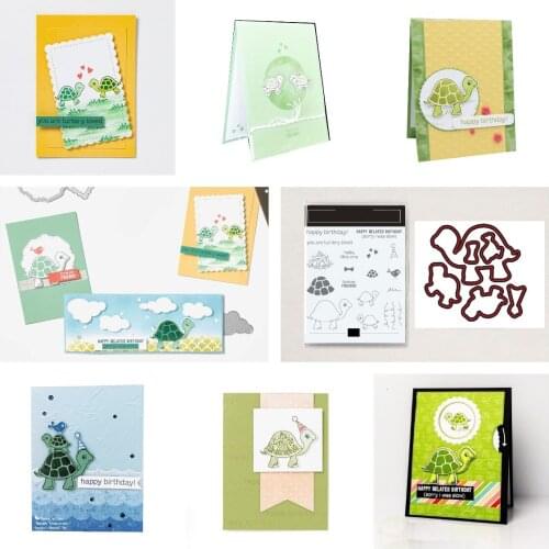 Tortoise Animal Birthday Cutting Dies and Stamps Scrapbook Dariy Decoration Stencil Embossing Template Diy Greeting Card Big
