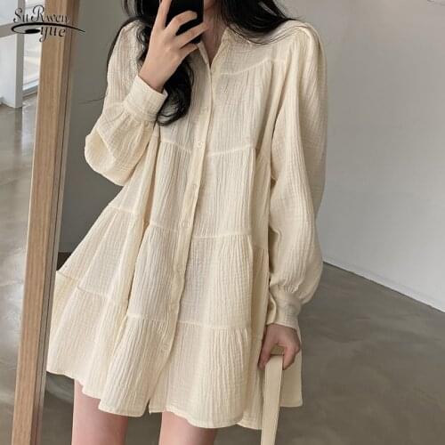 Autumn New Korean Loose Long Sleeve Blouse Super Thin Sun Protection Shirt Chic Lantern Sleeve Chiffon Blouse Chemise Long 15719