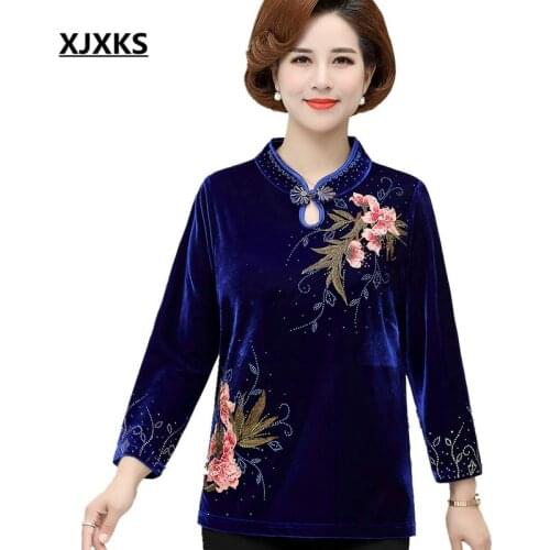 XJXKS 2020 winter new loose plus size thick comfortable women tops delicate diamond embroidered women sweater