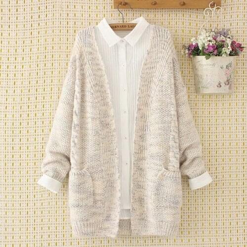 Plus size women loose knitted cardigan sweaters 2021 new winter casual ladies navy beige sweater female Open Stitch tops