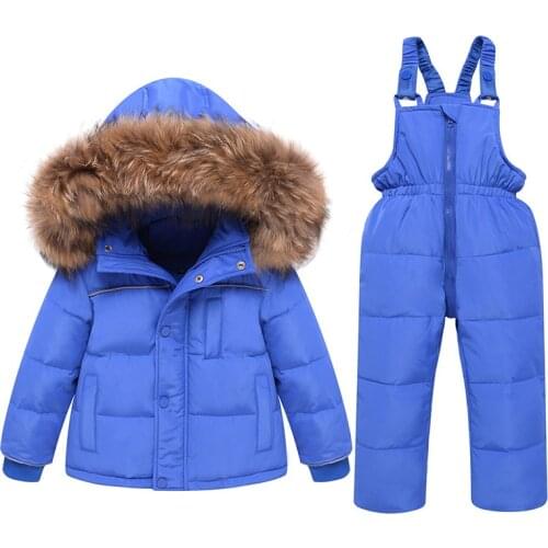 Winter Children Clothing Set Baby Boy Girl Clothes Warm Down Jacket Coat Jumpsuit Snowsuit Kids Parka Real Fur Overalls Overcoat