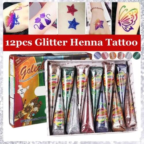 1 Dozen Henna Tattoo Paste Cream Colored Cones, Indian Mehndi 6 Color Waterproof Red Blue Henna Tattoo Paste For Body Art Paint
