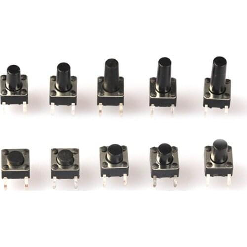 100PCS 10 models 6*6mm Light Micro Touch Switch Sets Push Button Switch Kit