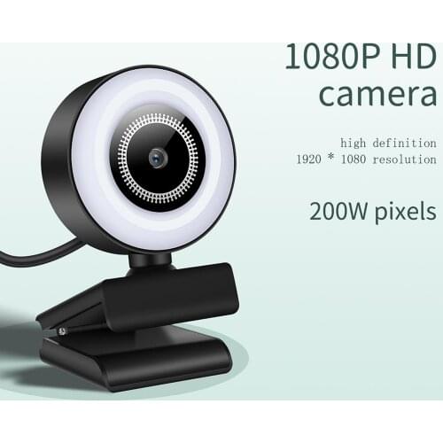 1080P HD Webcam Fixed Focus with Fill Light Laptop PC Computer Live Broadcast Camera 360°Rotation Video Webcam With Microphone