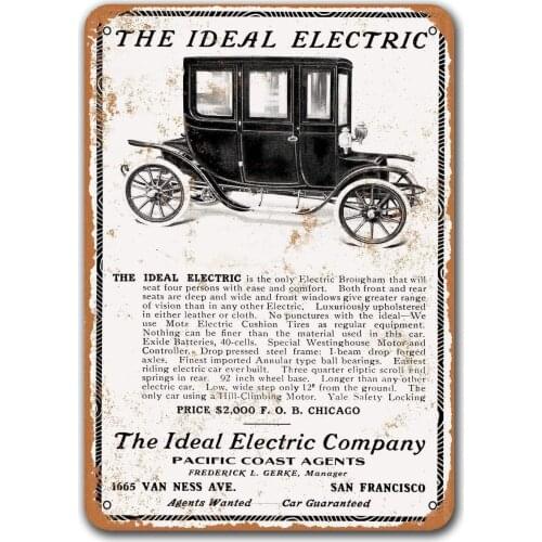 1911 Ideal Electric Cars Vintage Tin Signs Cars, Sisoso Metal Plaques Poster Pub Garage Retro Wall Decor