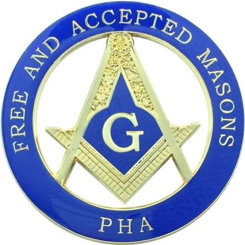 3" Masonic Car Emblem Gold Free And Accepted PHA Mason Auto Truck Motorcycle Decal Sticker Badge With Red Adhesive