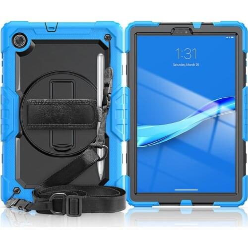 360 Rotation Silicone Case for Lenovo Tab M10 FHD Plus TB-X606X TB-X606F Shockproof Cover with Shoulder Strap+Screen Protector