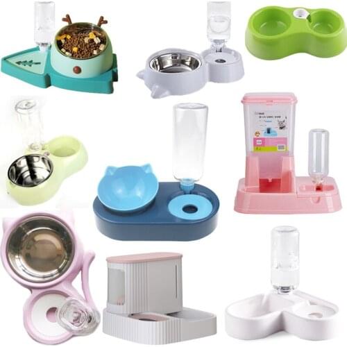 Automatic Drinking Feeding Non-Slip Cat Dog Feeder Supplies Double Bowl Pet Stainless Steel Plastic Utensils Feeders New Style