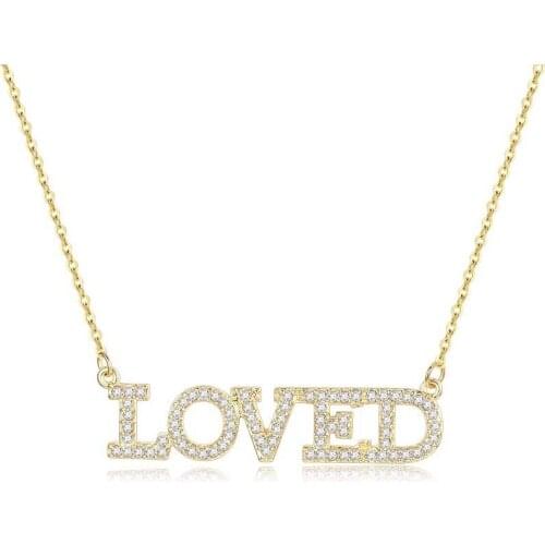 English letter shape hanging pendant necklace setting cubic zirconia link chain gold color necklace for women