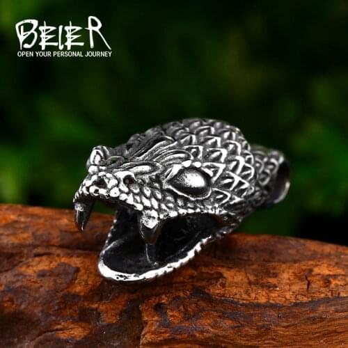 Beier 316L stainless steel Animal Eye Snake Head Pendant Necklace Punk Snake Opening Pendant High Quality Jewelry LLBP8-426P