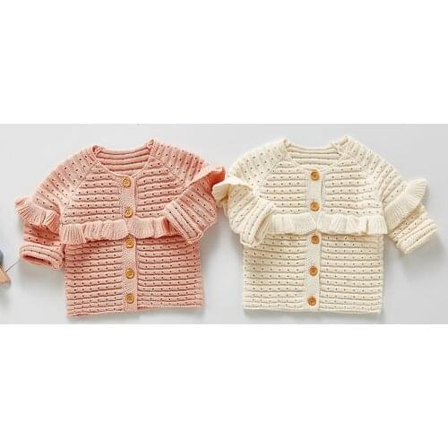 Spring Autumn Sweet Kids Girls Pure Color Cardigan Coat Clothing Cute Kids Baby Girls Long Sleeve Knit Coat Children Girls Coats