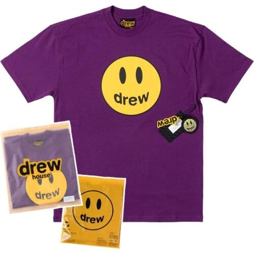 DREW T Shirt Summer 100% Cotton Men T-shirt Male Womens tshirt Short Sleeve High Quality Tops HOUSE JUSTIN Brand Smiley Purple