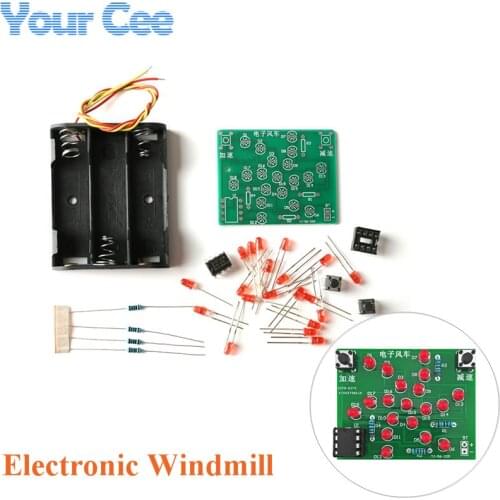 DIY Electronic Windmill Kit Funny Rotating Light Kit DIY Practice Board Adjustable Speed MCU Design for Training Soldering