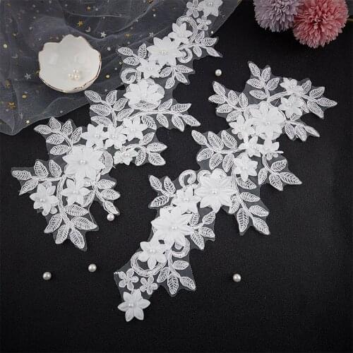 Exquisite white pearl 3D Flower Embroidered Lace Sewing for Clothes Applique