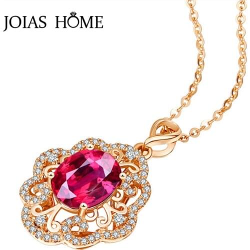 JoiasHome Luxury Silver 925 Necklace With Oval Shaped Ruby Zircon Gemstones Pendant For Women Wedding Party Gifts Wholesale