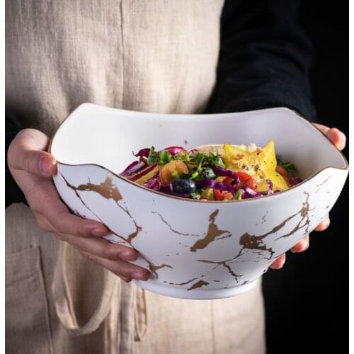 Creative European Marble Pattern Black/white Ceramic Square Fruit Salad Bowl Home Decoration Kitchen Tableware Fruit Snack Plate