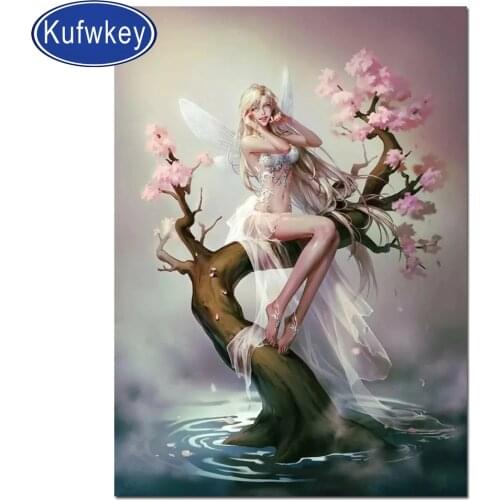 Full round diamond embroidery fairy Cherry blossoms tree diamond painting 5D square by hand angel picture rhinestones room decor