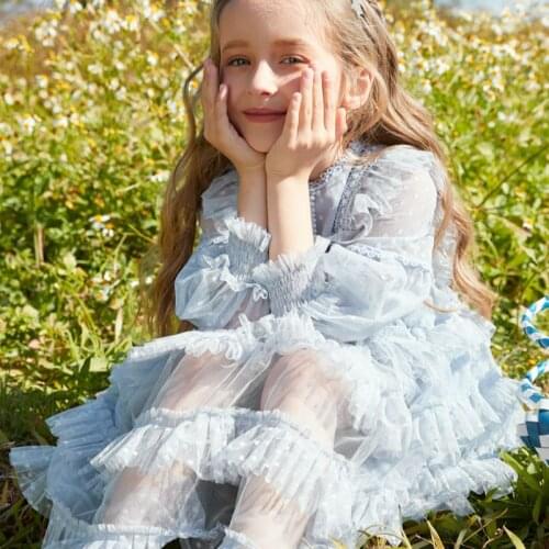 Summer Dress Little Girl Princess Dress Sweet Baby Clothes Wedding Party Dress Long Sleeve Gown 3-10Y Childrens Causal Clothing