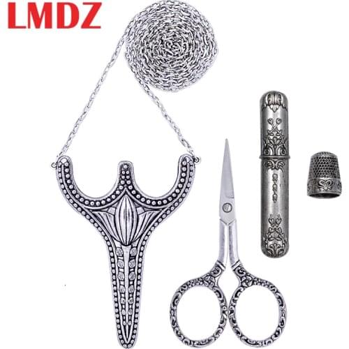 LMDZ Retro Exquisite Vintage Scissors Set Antique Crafts Scissors Handcraft Sewing Tailor Scissors +Needle Storage Tube +Thimble