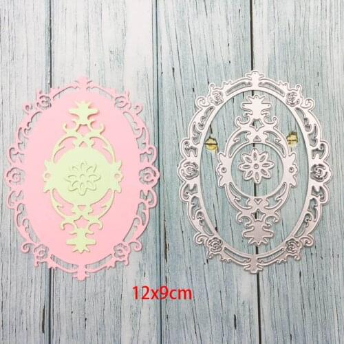 Metal Cutting Dies Cut Dies Lace Flower Oval Frame Background Stencil Craft Dies For Card Making Scrapbooking Oval Shape Dies