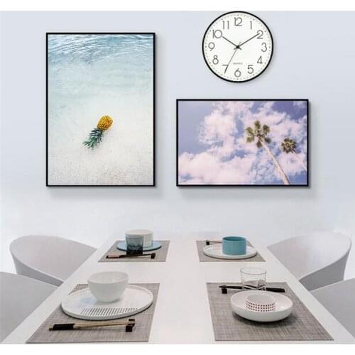 Seascape Poster Beach Sea Tree Sand Ocean Pineapple Poster Nordic Style Print Wall Picture For Living Room Canvas Painting