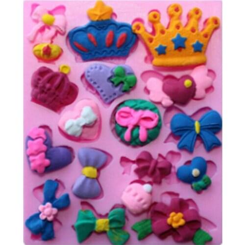 Cartoon Crown Bow Tie Silicone Fondant Cake Mold Cupcake Jelly Candy Chocolate Cake Decoration Baking Tool Moulds