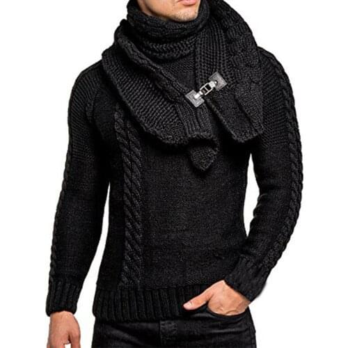 2021 autumn and winter European and American fashion mens long sleeve Bib detachable slim Pullover knitted sweater