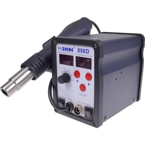 Soldering Station Kit 110V / 220V Soldering Iron Hot Air Gun 2 In 1 Desoldering Hot Air Saike 898D