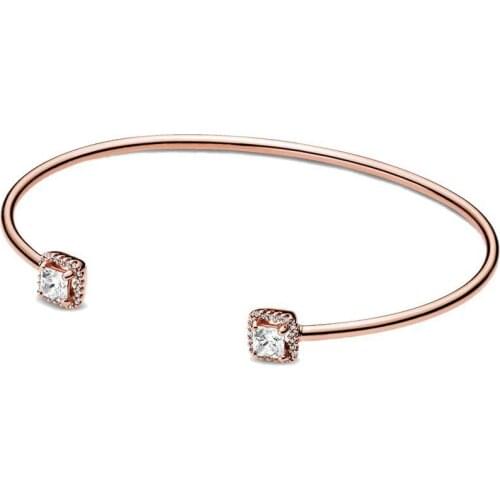 Genuine Cuff Bangle Argent 925 Sterling Silver Rose Open Bangles for Women Fine Jewelry Gift Pulseras Wholesale