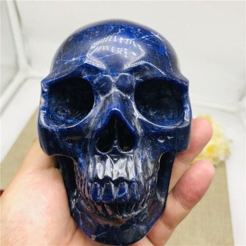 Natural blue rainbow crystal skeleton skull feng shui healing decorative art collection