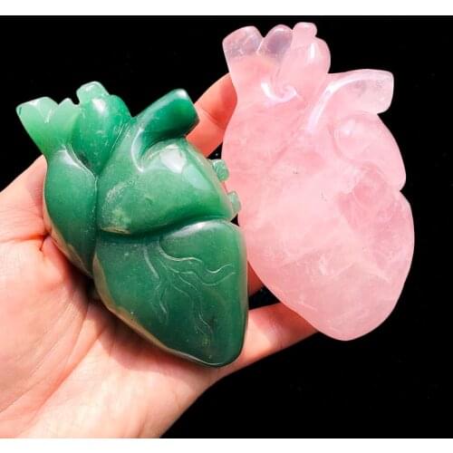 Natural Green Aventurine Carved Crystal Rose Quartz Heart Quartz Figurine Healing Crystal Reiki Decor Feng Shui Lucky Art Gift