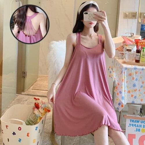 Pure Cotton Sleep Dress Nighty Sling Loose Fit Soft Homewear Plus Size Sexy Sleepwear Loungewear Nightdress Womens Nightgowns