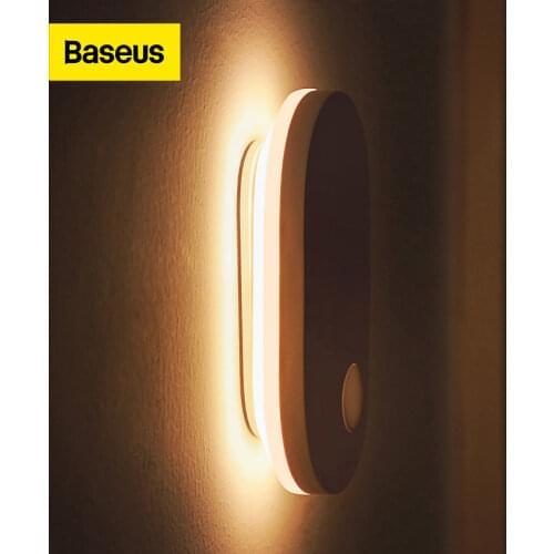 Baseus PIR Motion Sensor Night Light Human Induction Backlight Magnetic LED Light Rechargeable Bedside Lamp Wall Lamp For Home